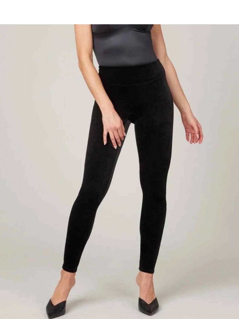 Spanx Black Velvet Leggings High-Waist Medium EUC